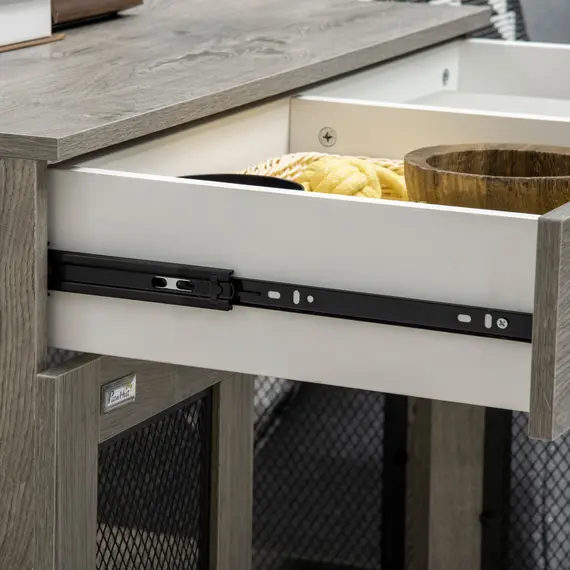 Buy Dog Cage End Table with Two Doors, Drawer, for Medium Dogs - Grey, 9 image