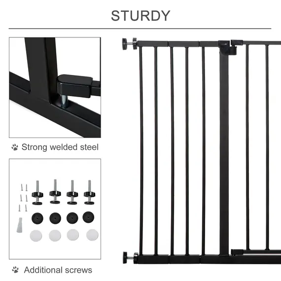 Buy Dog Gate Pet Safety Gate Stair Barrier Pressure Fit Adjustable 76-82/86-97/101-107 cm, Black, 4 image