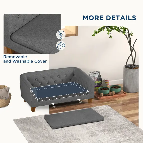 Buy Dog Sofa Bed w/ Soft Cushion for Medium Dogs - Grey, 7 image