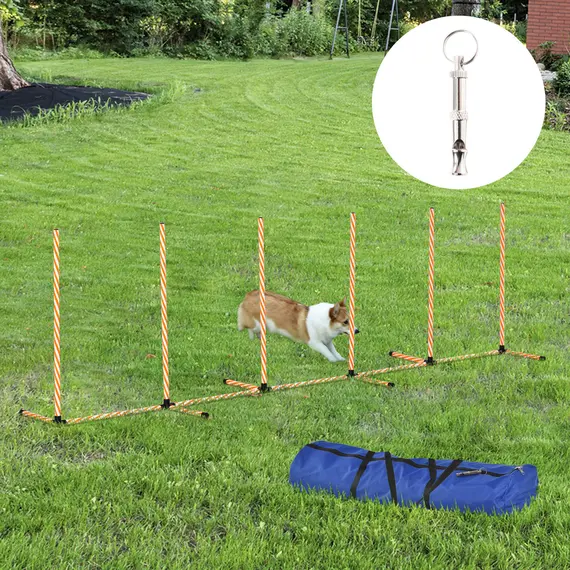 Buy Dog Agility Equipment Pet Outdoor Training Play Run Obstacle w/ 6 Weaves Poles Whistle Carrying Bag, 2 image
