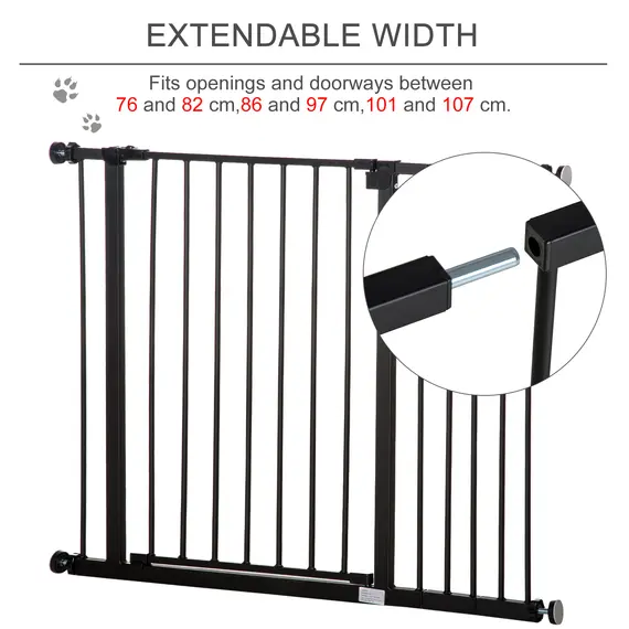 Buy Dog Gate Pet Safety Gate Stair Barrier Pressure Fit Adjustable 76-82/86-97/101-107 cm, Black, 6 image