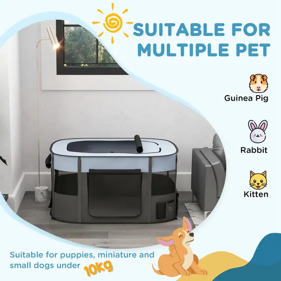 Buy Foldable Dog Pen with Storage Bag for Indoor/Outdoor Use, Portable Pet playpen, with Ground Stakes - Grey, 4 image