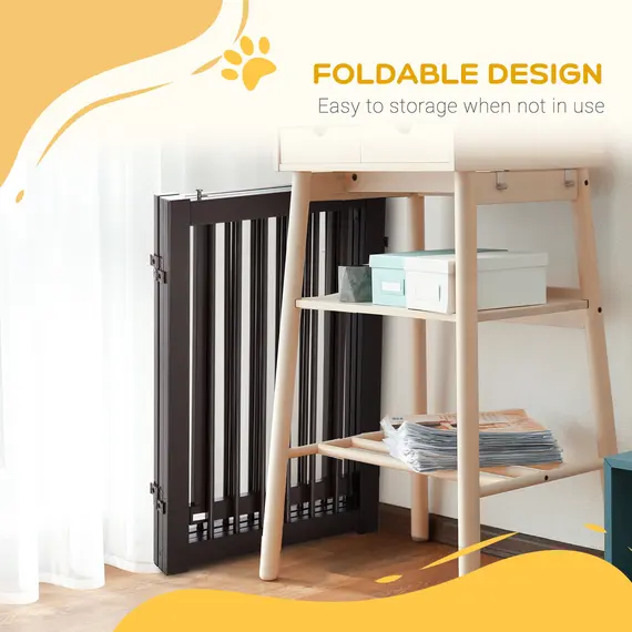 Buy Freestanding Dog Gate, Foldable Pet Fence, Indoor Barrier, Stair Gate with Support Feet, 155 x 76 cm, Brown, 7 image