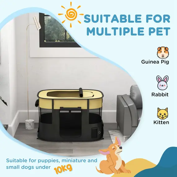 Buy Foldable Dog Pen with Storage Bag for Indoor/Outdoor Use, Portable Pet playpen, with Ground Stakes - Yellow, 4 image