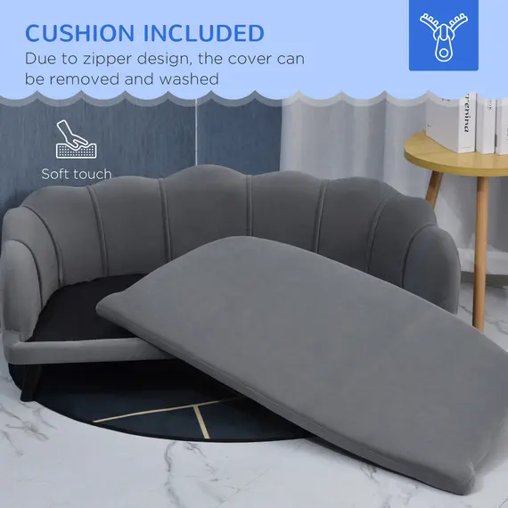 Buy Dog Sofa, Pet Couch Bed for Medium, Large Dogs, with Legs, Cushion - Grey, 6 image