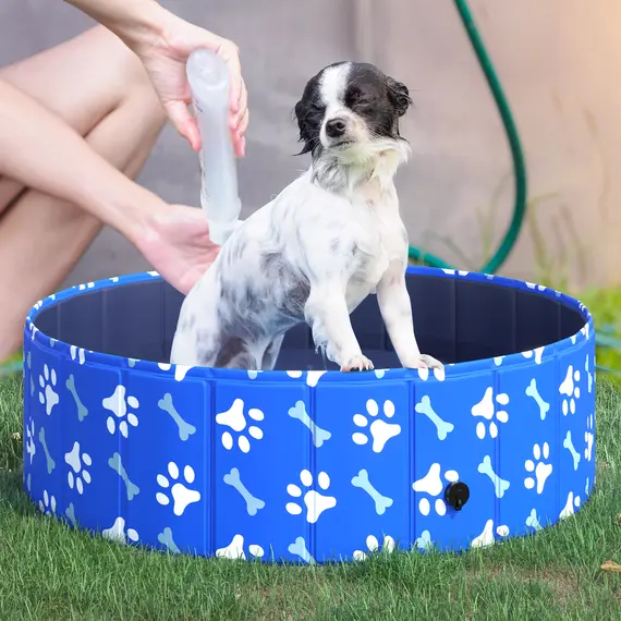 Buy Foldable Dog Paddling Pool Pet Cat Swimming Pool Indoor/Outdoor Collapsible Bathing Tub Shower Tub Puppy Î¦100 Ã— 30H cm M Sized, 2 image