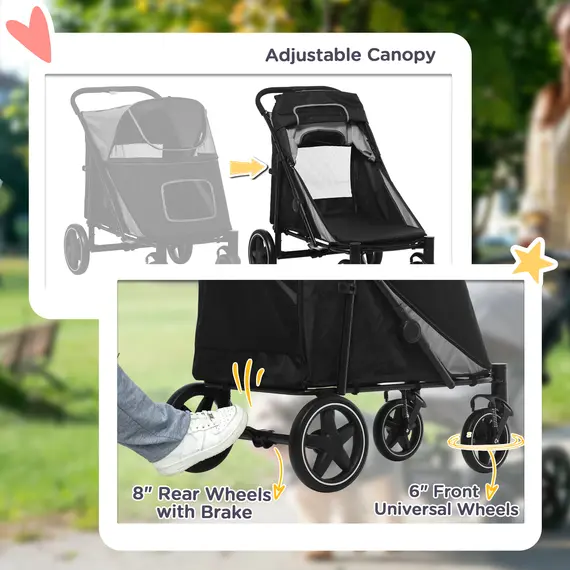 Buy Foldable Pet Stroller, with Universal Wheels, Shock Absorber, for Medium and Large Dogs - Black, 6 image