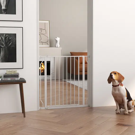 Buy Extra Wide Dog Safety Gate, with Door Pressure, for Doorways, Hallways, Staircases - White, 2 image