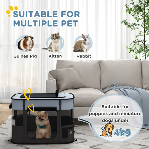 Buy Foldable Dog Pen with Storage Bag for Indoor/Outdoor Use, Portable Pet playpen, with Ground Stakes - Grey, 4 image
