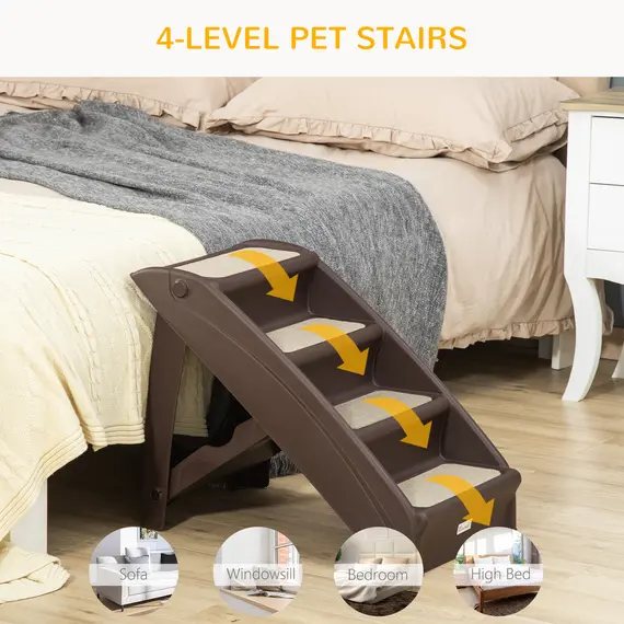Buy Foldable Four-Step Pet Stairs, for Cats, Small Miniature Dogs, with Non-Slip Mats 62 x 38 x 49.5cm - Brown, 7 image