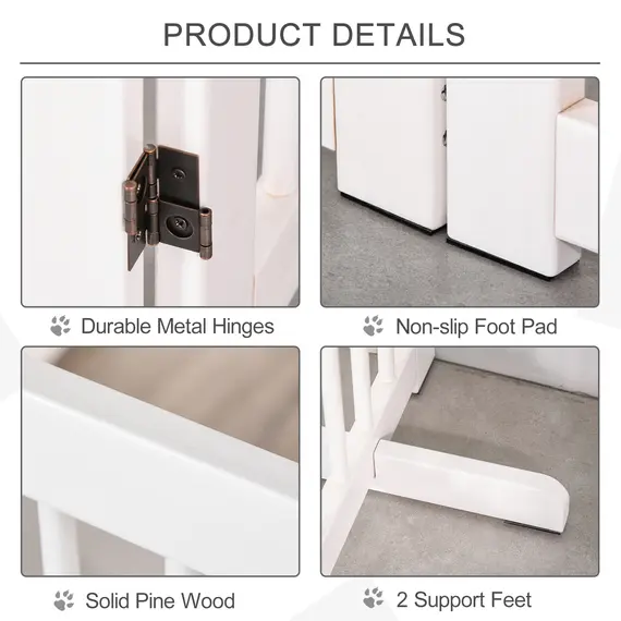 Buy Freestanding Pet Gate 4 Panels Wooden Dog Safety Fence Foldable with Support Feet for Doorway Stairs 91cm Tall White, 6 image