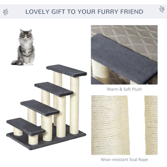 Buy Dog Steps for Bed 4 Step Pet Stairs for Dog Cat ladder Scratch Post Grey, 4 image