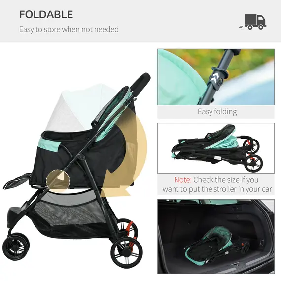 Buy Foldable Pet Stroller w/ Rain Cover, for XS Dogs, S Dogs - Green, 5 image