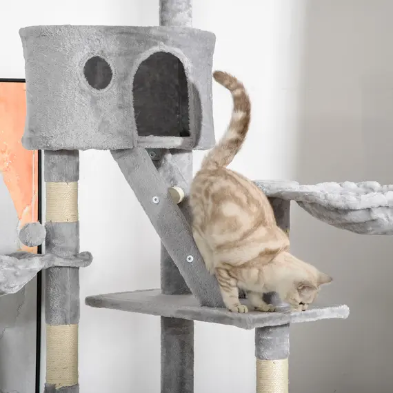 Buy Floor to Ceiling Cat Tree for Indoor Cats, 240-260cm, Adjustable Height - Light Grey, 9 image