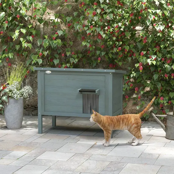 Buy Feral Cat House, Wooden Insulated with Removable Floor, Water-Resistant Openable Roof - Charcoal Grey, 9 image