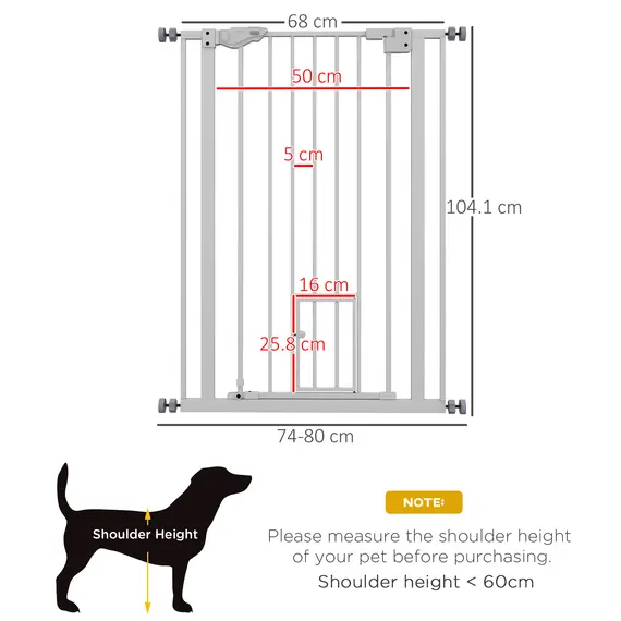 Buy Extra Tall Pet Gate, Indoor Dog Safety Gate, with Cat Flap, Auto Close, 74-80cm Wide - White, 3 image