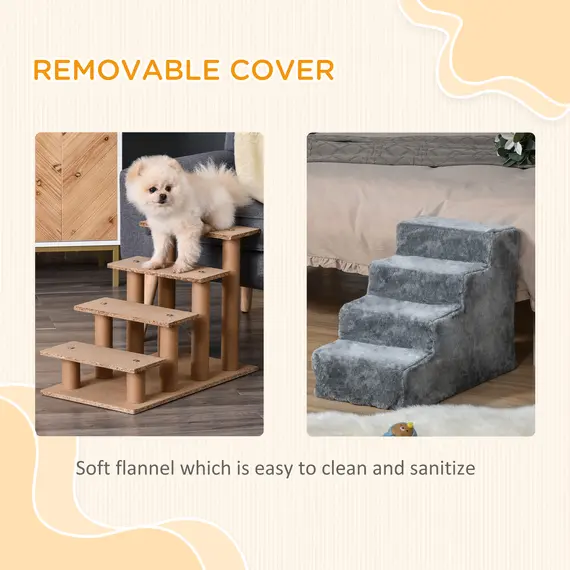 Buy Four-Step Dog Stairs, with Washable Plush Cover, for High Bed Sofa, Dog Stairs for Small Dog and Cat - Light Grey, 5 image