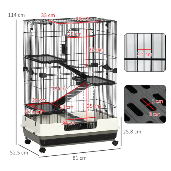 Buy Four-Tier Small Animal Cage, for Bunnies, Ferrets, Chinchillas w/ Wheels, Tray - Black, 3 image