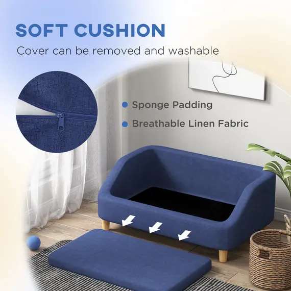 Buy Dog Sofa, pet Bed, with Soft Cushion, Washable Cover, for Small, Medium & Large Dogs - Blue, 6 image