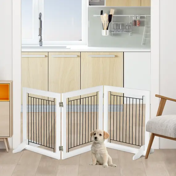 Buy Foldable Pet Gate, with Three Panels & Two Support Feet - White, 2 image