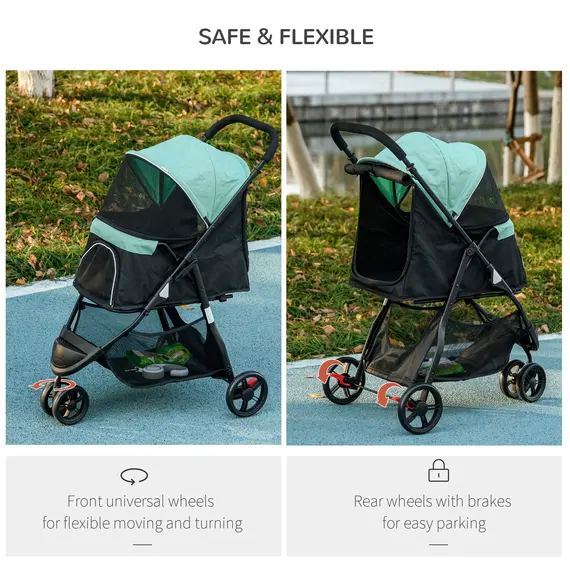 Buy Foldable Pet Stroller w/ Rain Cover, for XS Dogs, S Dogs - Green, 6 image