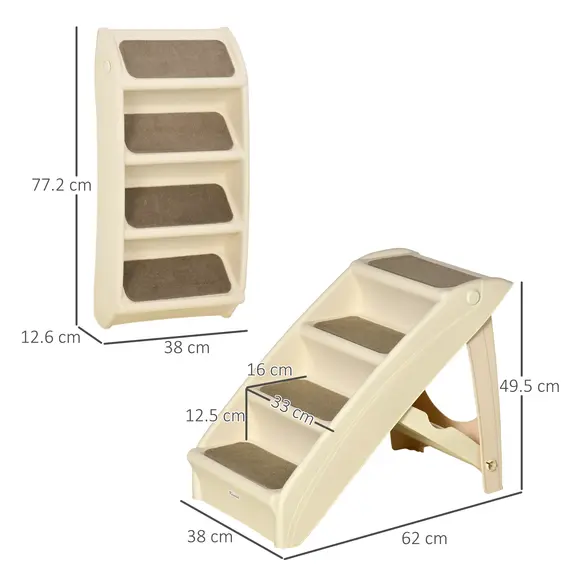 Buy Foldable Four-Step Pet Stairs, for Cats, Small Miniature Dogs, with Non-Slip Mats 62 x 38 x 49.5cm - Beige, 3 image