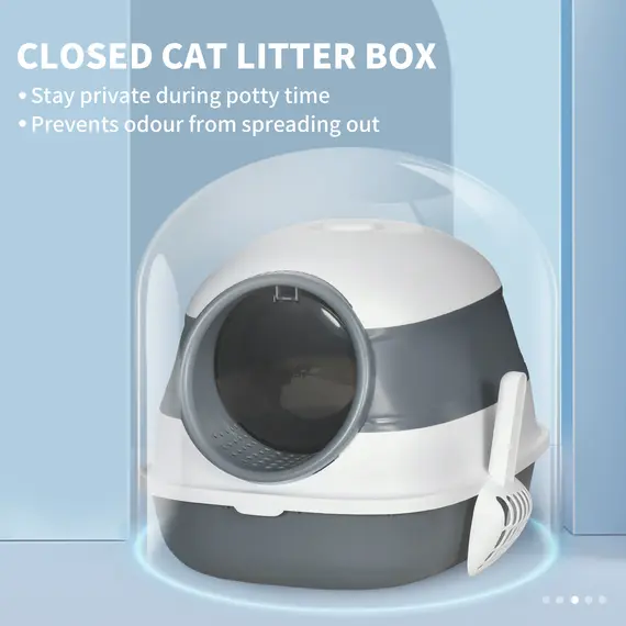Buy Foldable Cat Litter Tray with Lid, Deodorant, Scoop, White, 6 image