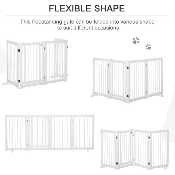 Buy Freestanding Pet Gate 4 Panels Wooden Dog Safety Fence Foldable with Support Feet for Doorway Stairs 91cm Tall White, 7 image