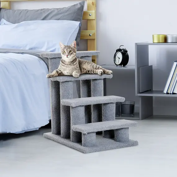 Buy Dog Steps for Bed 4 Step Pet Stairs for Sofa Dog Cat Climb Ladder 63x43x60 cm Grey, 2 image