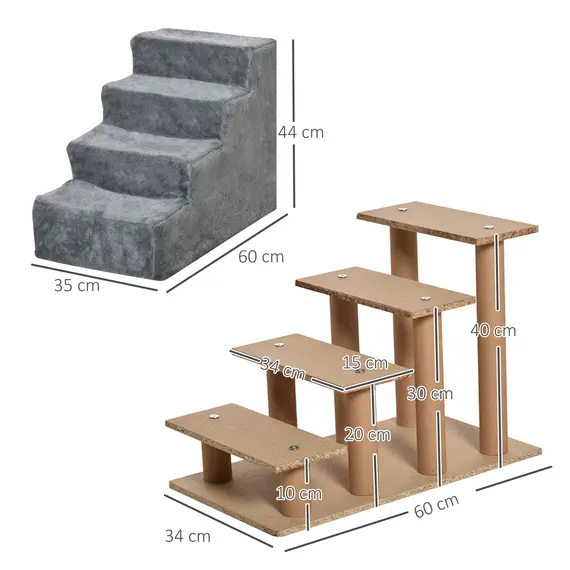 Buy Four-Step Dog Stairs, with Washable Plush Cover, for High Bed Sofa, Dog Stairs for Small Dog and Cat - Light Grey, 3 image