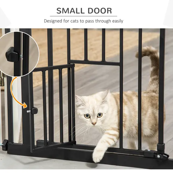 Buy Extra Tall Pet Gate, Indoor Dog Safety Gate, with Cat Flap, Auto Close, 74-80cm Wide - Black, 7 image