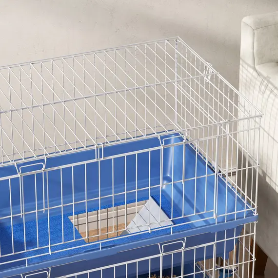 Buy Double Tier Small Animal Cage Rabbit Chinchillas Cage w/ Ramp Food Dish Water Bottle Deep Trays Pet Home 72 x 44 x 67 cm, 9 image