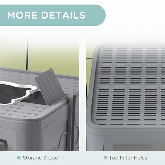 Buy Enclosed Cat Litter Box with lid, Front Entry, Top Exit, Drawer, Tray, Scoop, Brush, 48.5 x 38 x 36.5cm - Grey, 7 image