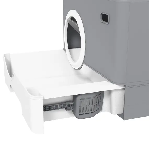 Buy Enclosed Cat Litter Box, with Lid, Front Entry, Top Exit, Pull-Out Tray, Scoop - Grey, 9 image
