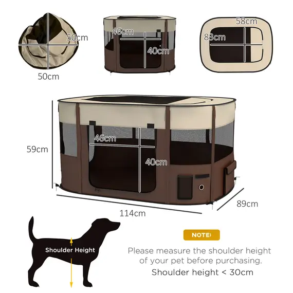Buy Foldable Dog Pen with Storage Bag for Indoor/Outdoor Use, Portable Pet playpen, with Ground Stakes - Brown, 3 image