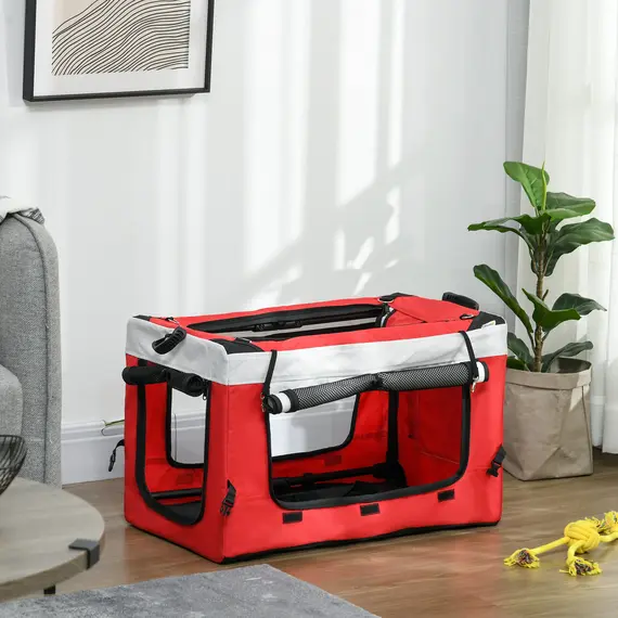 Buy Foldable Dog Stroller, Pet Travel Crate, with Detachable Carrier, Soft Padding, for Mini, Small Dogs - Red, 8 image