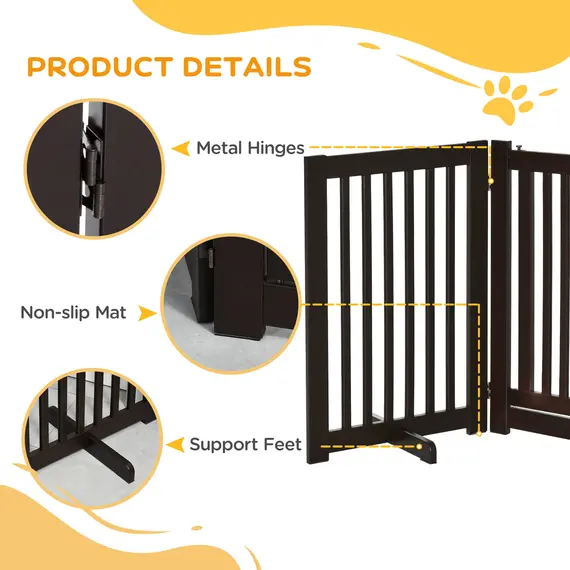 Buy Freestanding Dog Gate, Foldable Pet Fence, Indoor Barrier, Stair Gate with Support Feet, 155 x 76 cm, Brown, 6 image