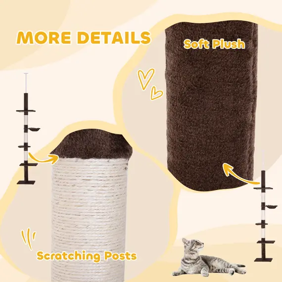 Buy Floor to Ceiling Cat Tree for Indoor Cats 5-Tier Kitty Tower Climbing Activity Center Scratching Post Adjustable Height 230-260 cm Brown, 6 image