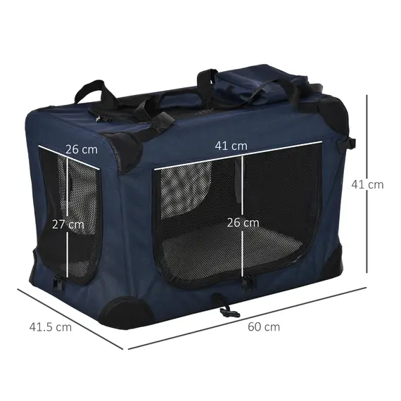 Buy Foldable Pet Carrier for Small and Miniature Dogs, Portable Cat Carrier Soft Side Pet Travel Crate with Removable Mat, Storage Bags, Breathable Mesh 60 x 41.5 x 41cm - Dark Blue, 3 image