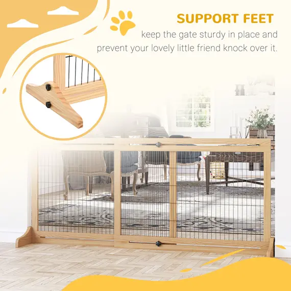 Buy Freestanding Dog Gate, Foldable Pet Fence, Indoor Wood Barrier, Stair Gate with Support Feet, for Doorway, Hallway, Small and Medium Dogs, 69H x 104-183 cm, Natural Wood Finish, 5 image