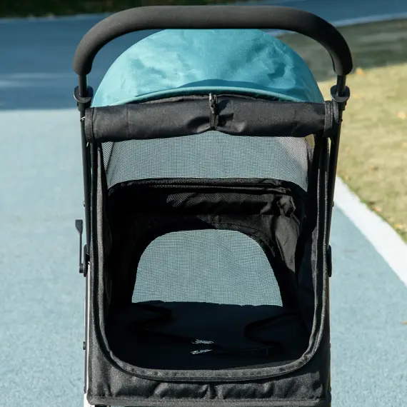 Buy Foldable Pet Stroller w/ Rain Cover, for XS Dogs, S Dogs - Dark Green, 9 image