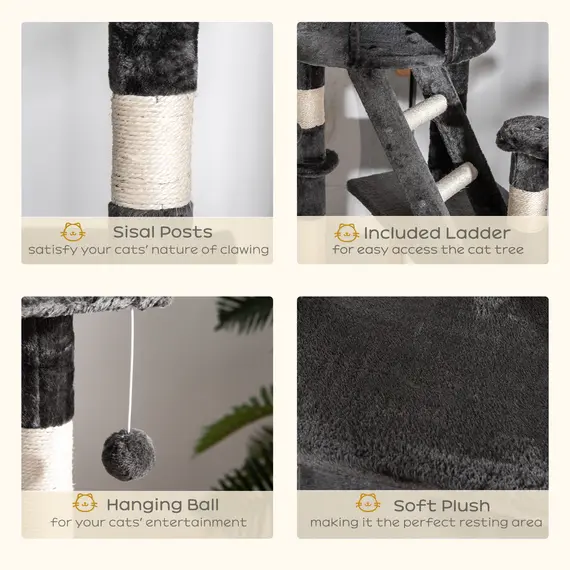 Buy Floor-to-Ceiling Cat Tree for Indoor Cats, 240-260cm Adjustable Cat Tree - Dark Grey, 4 image