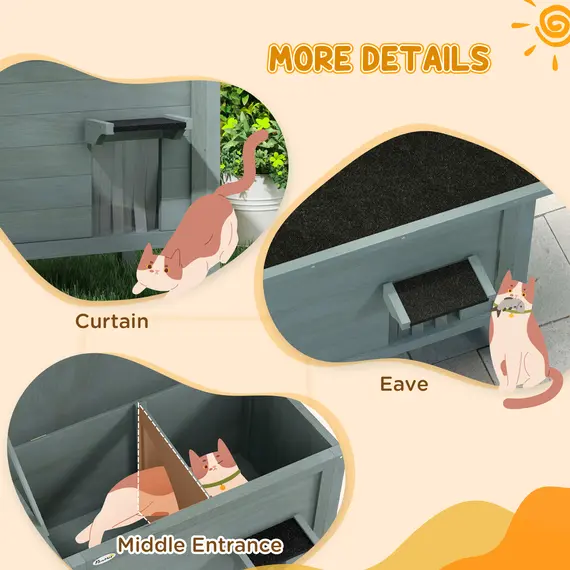 Buy Feral Cat House, Wooden Insulated with Removable Floor, Water-Resistant Openable Roof - Charcoal Grey, 7 image