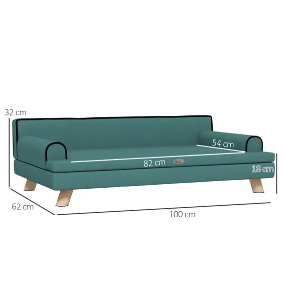Buy Dog Sofa, with Wooden Legs, Water-Resistant Fabric, for Medium & Large Dogs - Green, 3 image