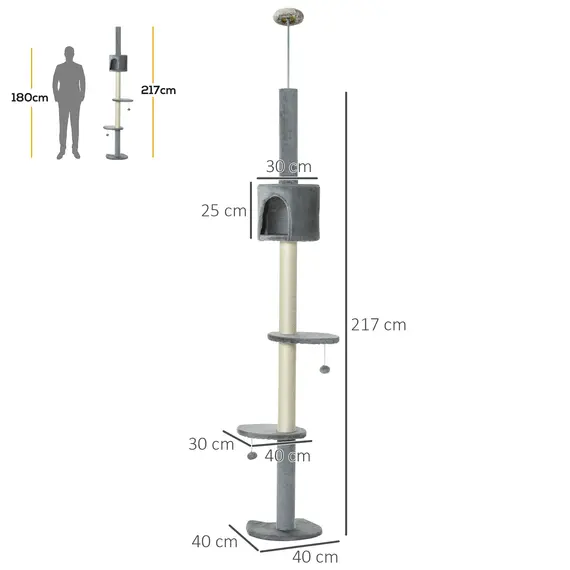 Buy Floor to Ceiling Cat Tree for Indoor Cats, Kitten Tower, Condo, Multi-Layer Activity Center, Indoor Pet Play House with Solid Scratching Post Hanging Balls, Light Grey, 3 image