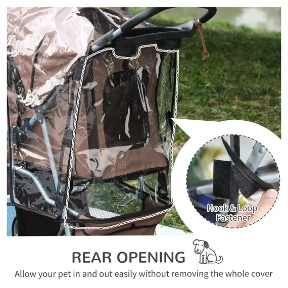 Buy Dog Stroller with Cover for Small Miniature Dogs, Folding Cat Pram Dog Pushchair with Cup Holder, Storage Basket, Reflective Strips, Brown, 7 image