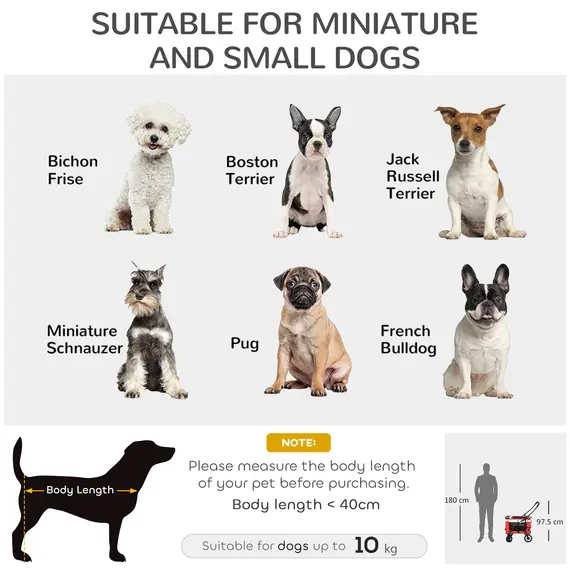 Buy Foldable Dog Stroller, Pet Travel Crate, with Detachable Carrier, Soft Padding, for Mini, Small Dogs - Red, 4 image