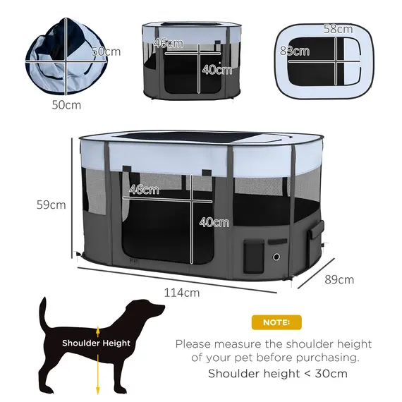 Buy Foldable Dog Pen with Storage Bag for Indoor/Outdoor Use, Portable Pet playpen, with Ground Stakes - Grey, 3 image