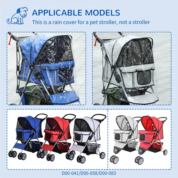 Buy Dog Stroller Rain Cover, Cover for Dog Pram Stroller Buggy w/ Rear Side Entry, 6 image