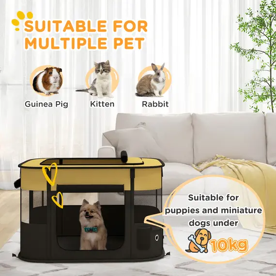Buy Foldable Dog Pen with Storage Bag for Indoor/Outdoor Use, Portable Pet playpen, with Ground Stakes - Yellow, 4 image